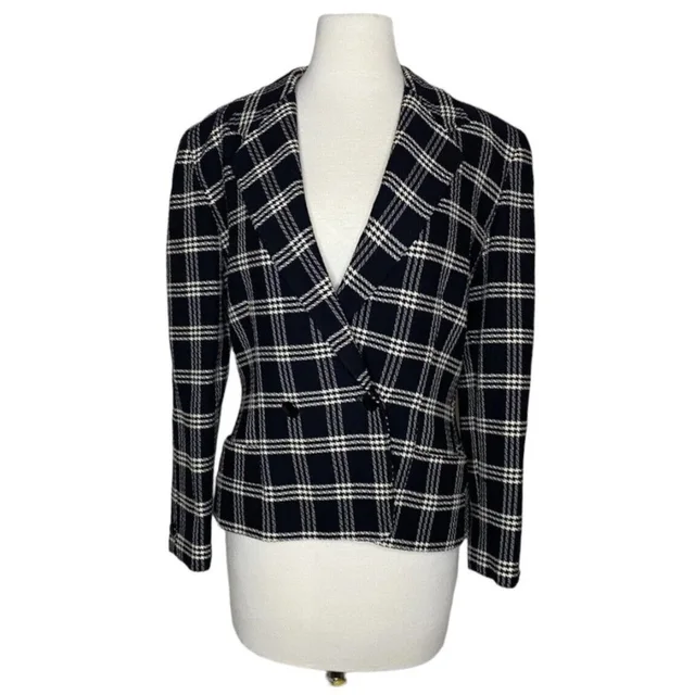 Vintage Genny By Versace Blazer Size 10 Black White Jacket Windowpane Plaid in white|black from Poshmark