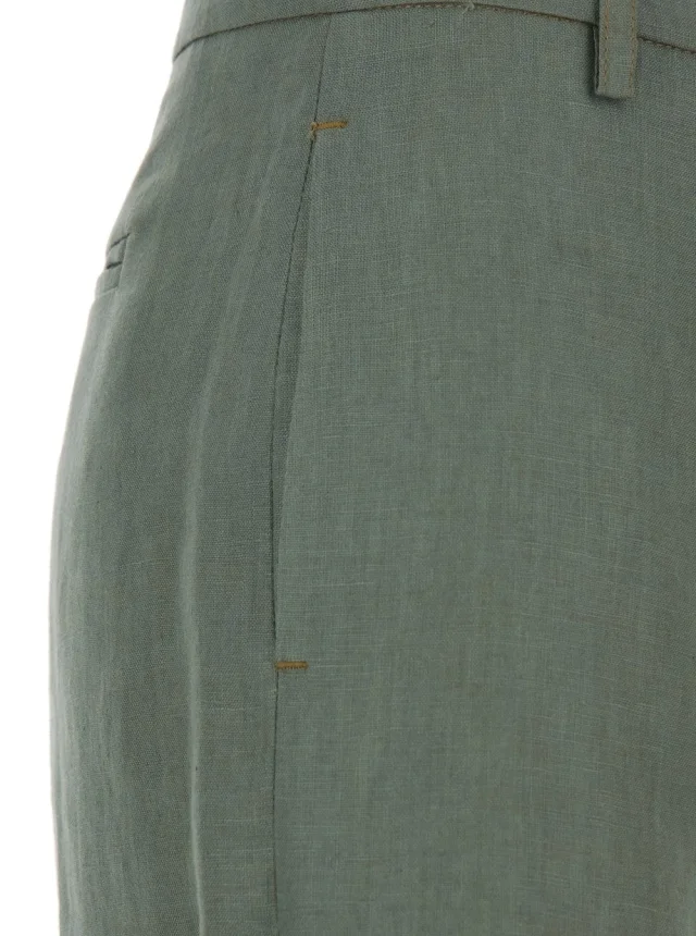 LEPLAIN Green Wide Leg Linen Pants with Belt Loops Woman in Green 100% Linen, photo 5 of 6 from Gaudenzi Boutique