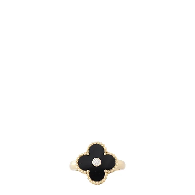 Van Cleef & Arpels Vintage Alhambra Diamond Onyx 18k Yellow Gold Ring in Yellow from Luxe.It.Fwd