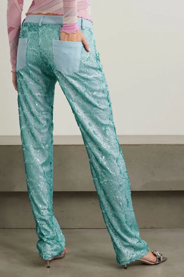 Siedrés Sun Sequined Tulle and Denim-Trimmed Straight-Leg Pants, photo 3 of 4 from THE OUTNET