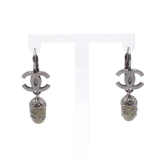 Chanel 05A Earrings Gunmetal Metal CC Logo Acorn Costume 05 from The Reluxe
