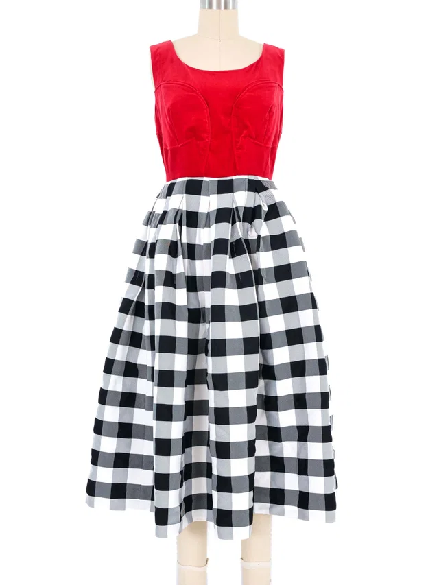 2021 Comme des Garcons Velvet Bustier Buffalo Check Gown in Velvet from Arcade Vintage