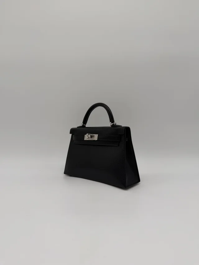 Hermès Mini Kelly Clou de coeur Black Chevre Palladium Hardware in Black Goatskin from Luxury Promise, photo 7 of 11