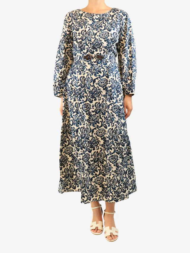 Max Mara Blue and ecru printed midi dress - size UK 18 in Blue from Sign of the Times, photo 2 of 2