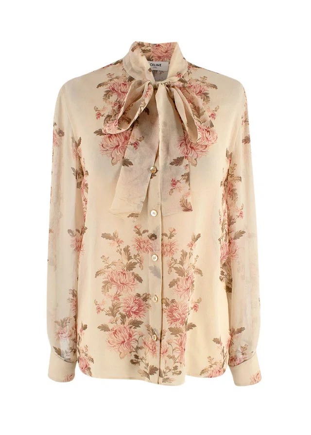 Celine Floral Print Sheer Silk Blouse in Silk from HEWI