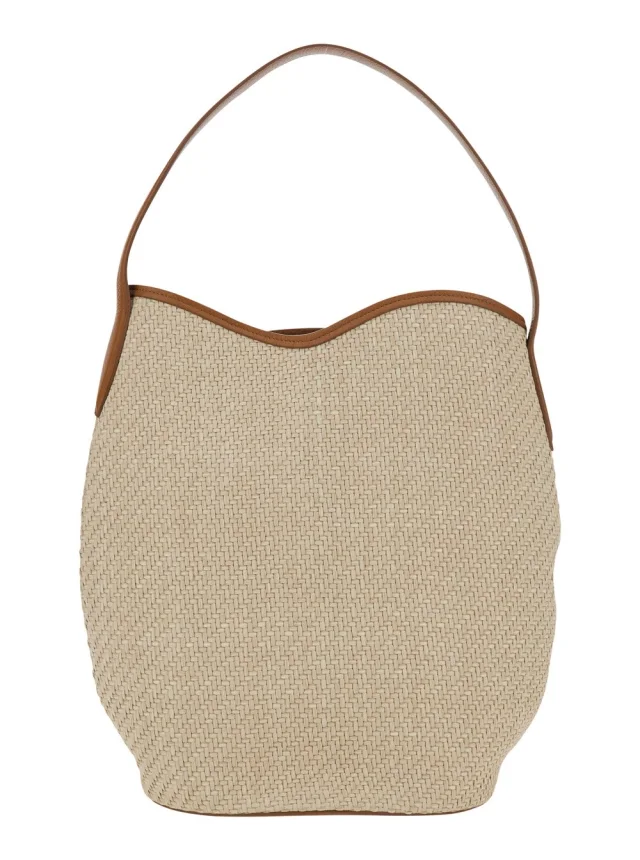 LIFFNER 'Belted Bucket Bag Raffia Large' Beige Shoulder Bag with Raffia Handle and Belt Detail in Viscose and Cotton Women in Beige 75% Viscose 25% Cotton, photo 7 of 10 from Gaudenzi Boutique