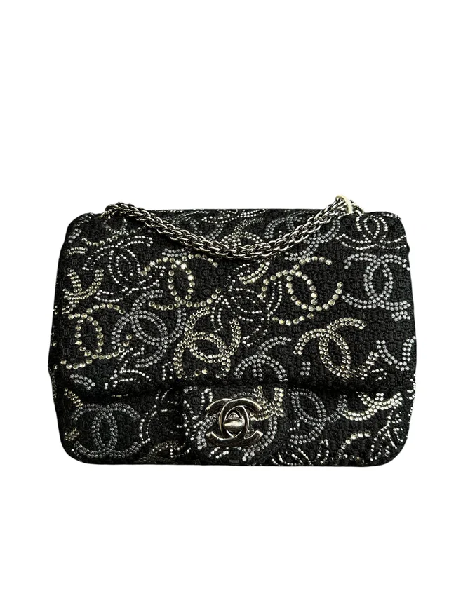 Chanel Paris Shanghai Crystal CC Tweed Black Mini Square RHW in Black Tweed from Luxury Promise