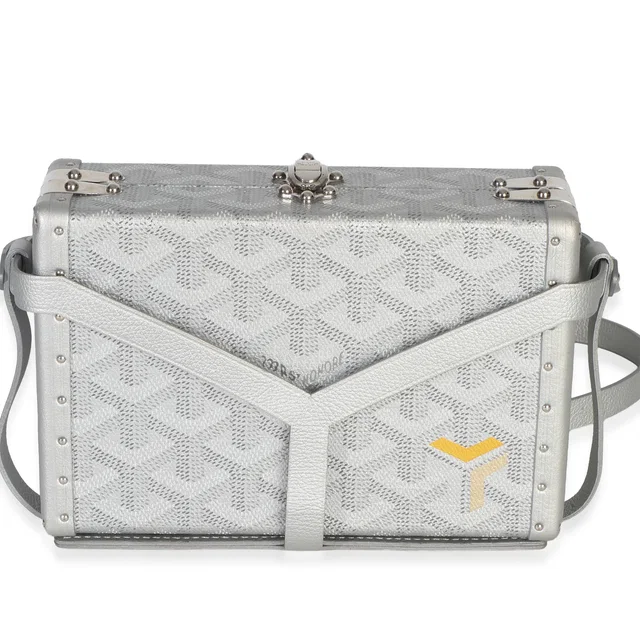 Goyard Silver Precious Metals Goyardine Canvas Minaudiere Trunk Handbag in Silver Canvas from HEWI