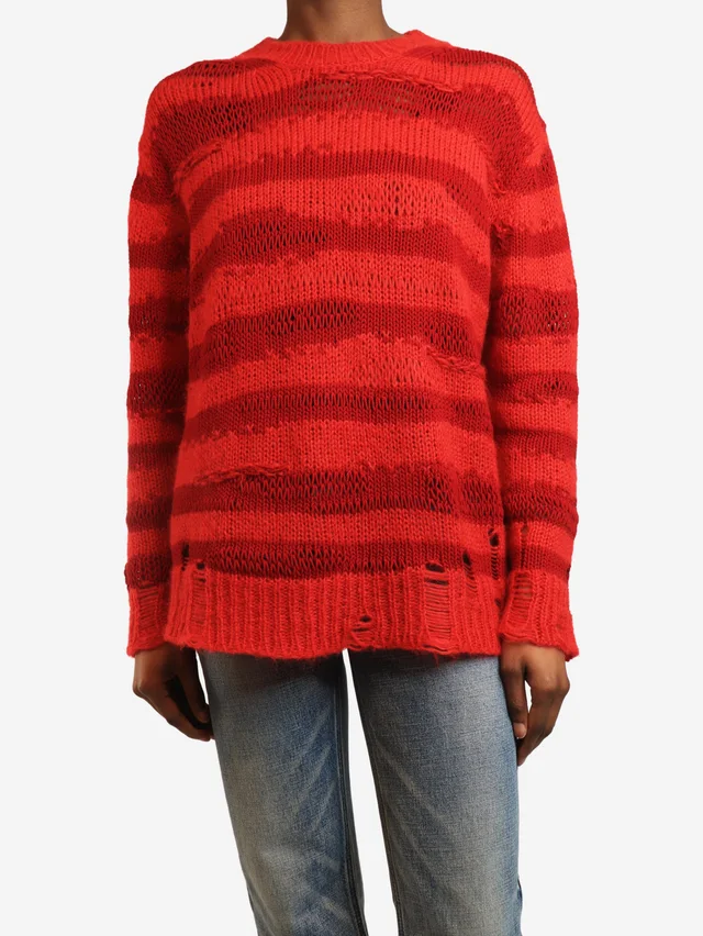 Acne Studios Red distressed striped sweater - size XS in Red from Sign of the Times