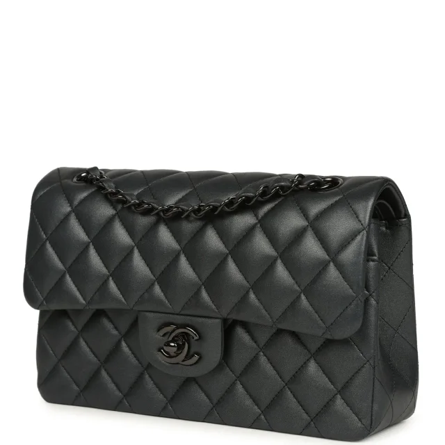 Chanel Small Classic Double Flap Bag So Black Iridescent Lambskin Black Hardware in Black Lambskin from Madison Avenue Couture, photo 5 of 9