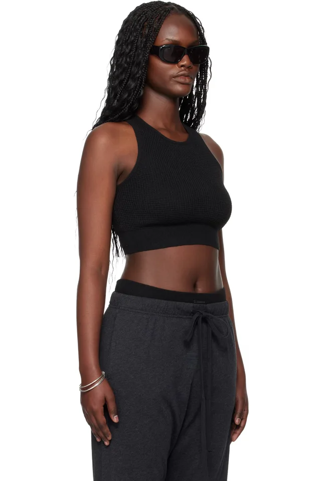 Fear of God ESSENTIALS Black Holiday Waffle Sport Tank Top, photo 2 of 4 from SSENSE