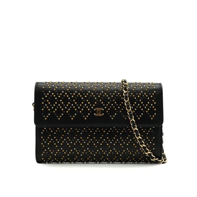Chanel Cocomark Long Wallet Studs Black Lamb Skin Gold Hardware in Black Leather from Luxury Promise