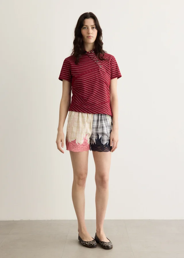 Andersson Bell Lace & Check Embroidered Boxer Shorts in Blue from Incu, photo 1 of 1