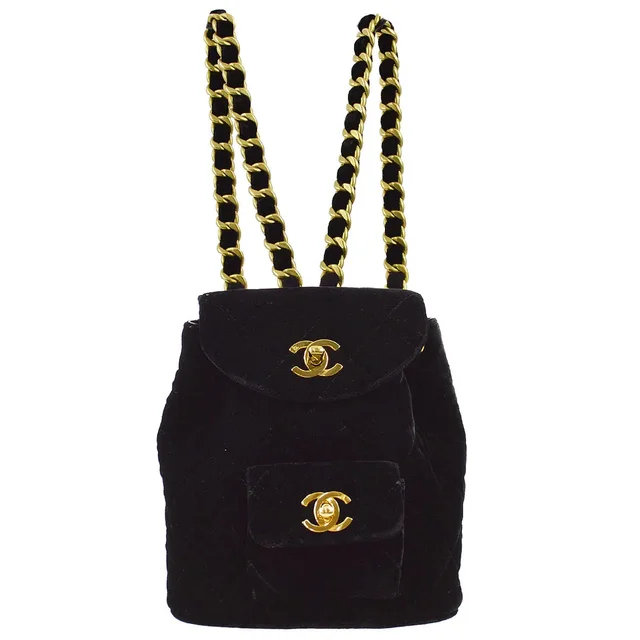 Chanel 1994-1996 Black Velvet Duma Backpack Small in Black Velvet from AMORE Vintage Tokyo