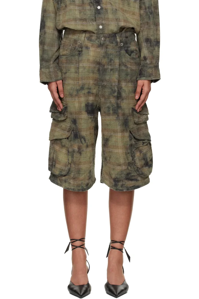R13 Green & Navy Bermuda Cargo Shorts, image 1 of 1 from SSENSE