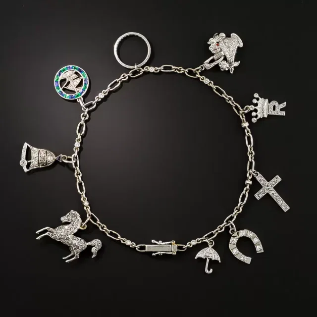 Art Deco Diamond Charm Bracelet With Cartier Horseshoe from Lang Antiques