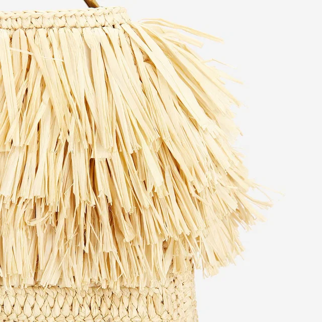 Saint Laurent Fringed Raffia Shoulder Bag — Beige in Beige Raffia from HEWI