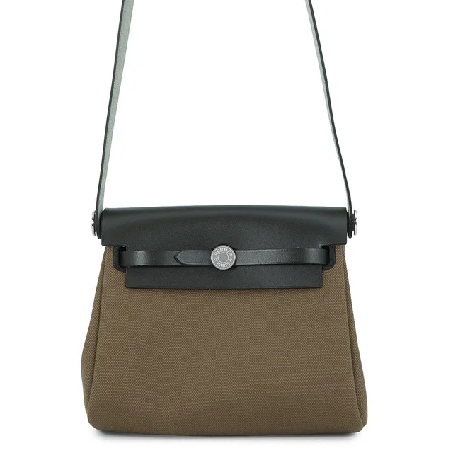 Hermès Herbag zip Vert Olive/Khaki Toile Military Vache Hunter Leather Size Mini in Green Leather from GALLERY RARE