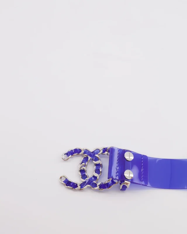 Chanel 18C Blue PVC Belt with Silver CC Chain Logo Buckle 65cm in Blue from Sellier, photo 3 of 8
