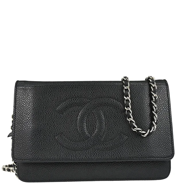 Chanel 2012 Black Caviar Skin Timeless WOC Wallet on Chain Shoulder Bag in Black Caviar leather from AMORE Vintage Tokyo