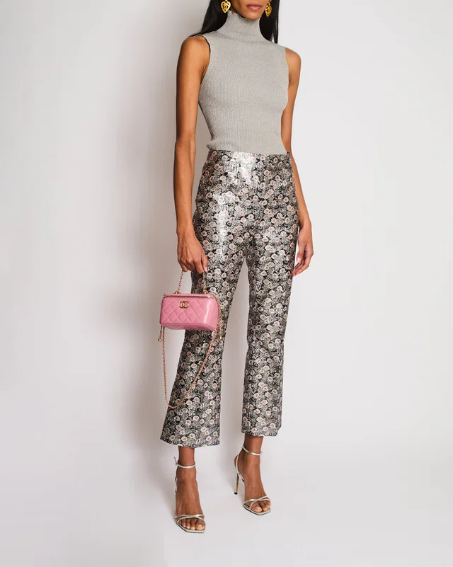 Prada Pink Metallic Floral Print Straight Leg Trousers Size 42 (UK 10) in Pink from Sellier