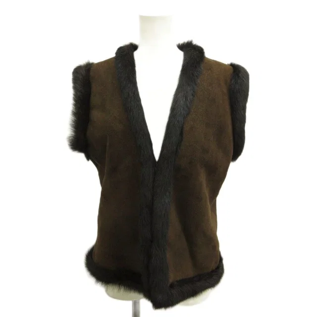 Loewe Fur Shearling Vest V-neck Sleeveless Wool Large Brown 44 in Brown Suede from The Reluxe