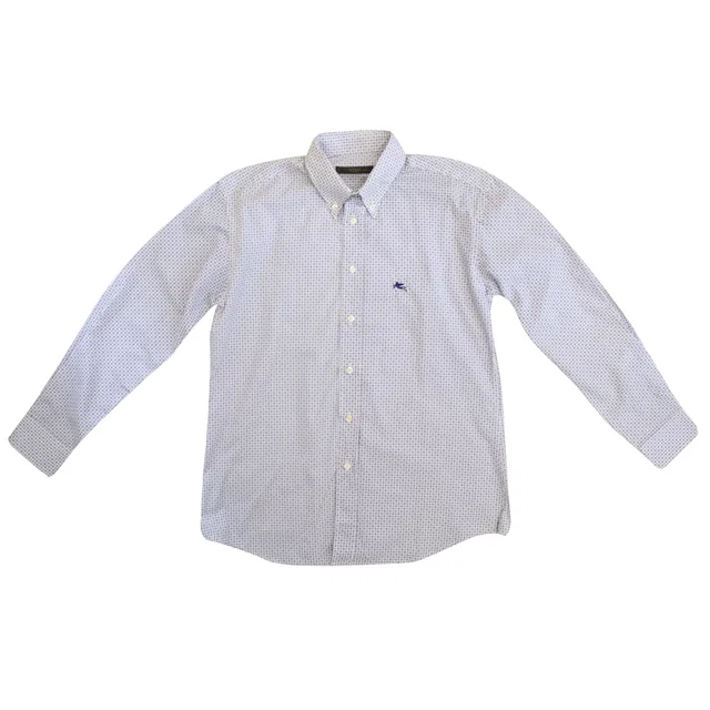 Etro Kids Blue and White Squares Printed Shirt in White from HEWI