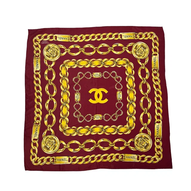 Chanel Vintage Scarf Cocomark Logo Chain Pattern Red Silk in Red Silk from Luxury Promise