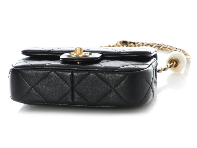 Chanel Mini Black Quilted Aged Calfskin Double Pearl Flap in Black Calfskin from Ann's Fabulous Finds, photo 7 of 10