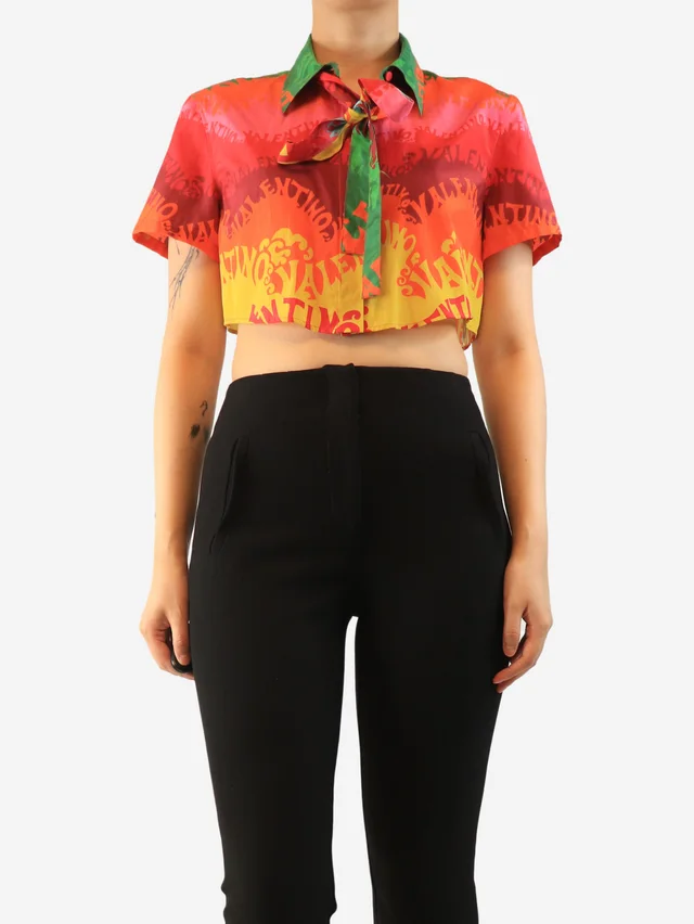 Valentino Garavani Multicolour cropped printed shirt - size UK 10 in Multicolor Silk from Sign of the Times