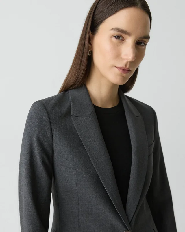 Theory Etiennette Blazer in Good Wool in CHARCOAL MELANGE 96% Wool, 4% Elastane, photo 4 of 12 from Theory
