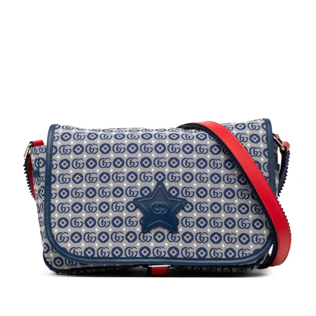 Blue Gucci Kids GG Canvas Star Messenger Bag in Blue Canvas from Designer Revival