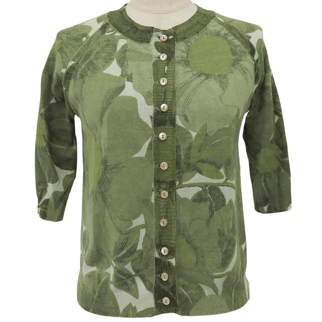 Max Mara Leaf pattern quarter sleeve cardigan #S Green in Green from VINTAGE QOO TOKYO