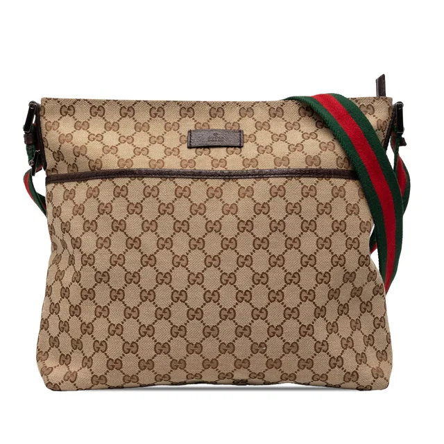 Beige Gucci GG Canvas Web Crossbody in Beige Canvas from Designer Revival
