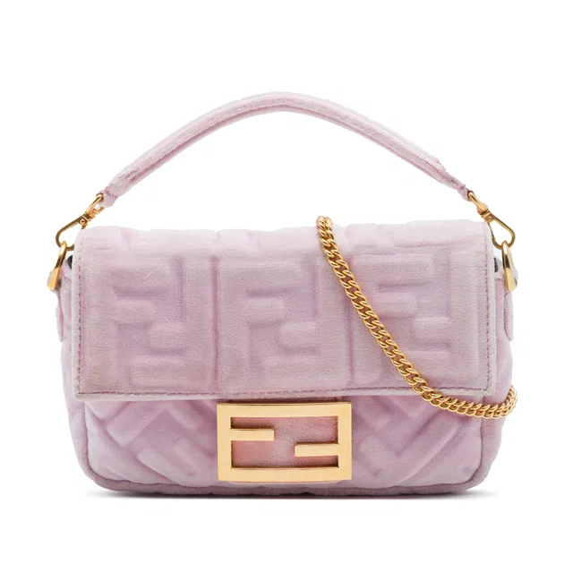 Pink Fendi Mini Zucca Embossed Velvet Baguette Satchel in Pink Velvet from Designer Revival