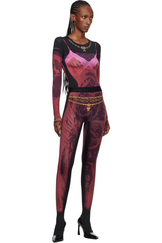 Marine Serre Red & Black Wet Nuisette Printed Jersey Leggings, photo 4 of 4 from SSENSE