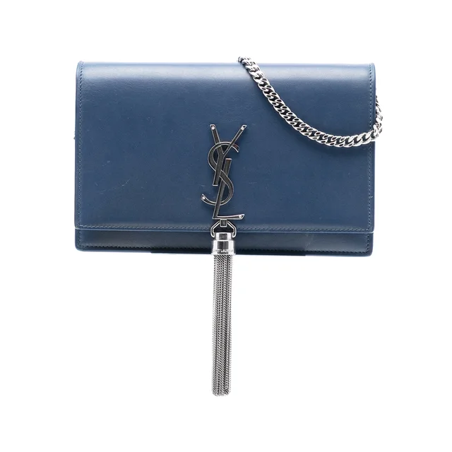 Blue Saint Laurent Smooth Calfskin Monogram Kate Tassel Wallet on Chain Crossbody Bag in Blue Calfskin from Designer Revival