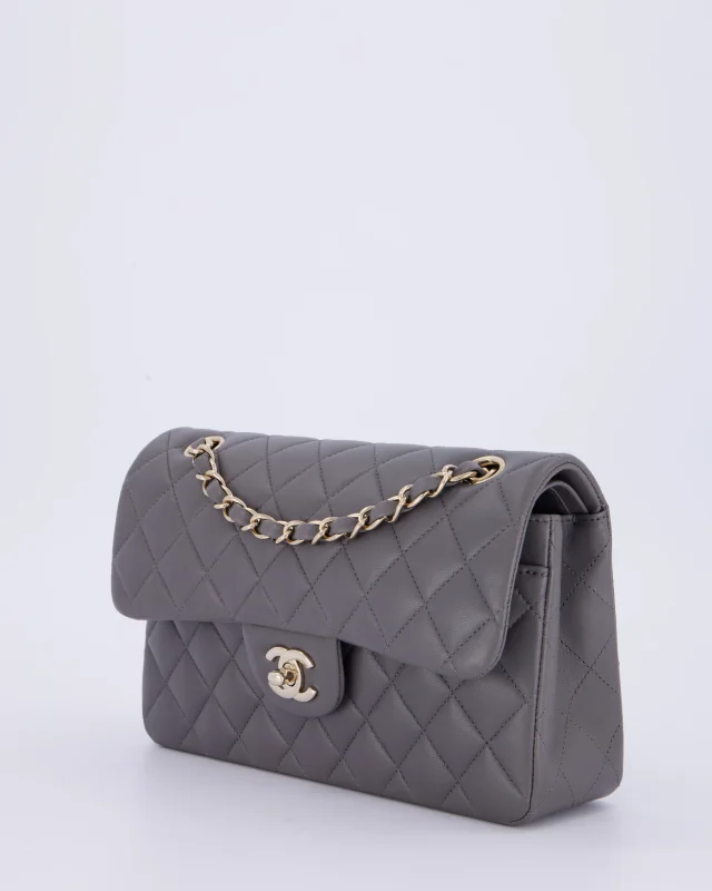 Chanel Dark Grey Small Classic Double Flap Bag in Grey Lambskin from Sellier, photo 10 of 12