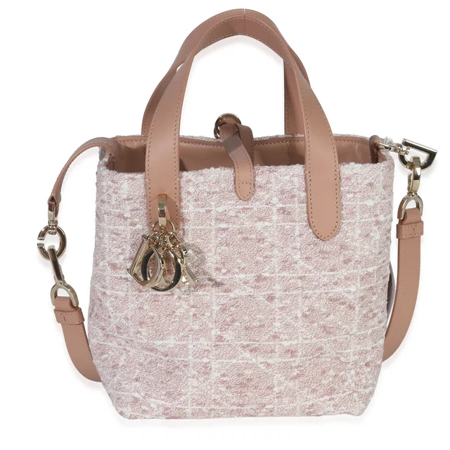 Dior Rose Des Vents Tweed Small Toujours Vertical Tote Pink Handbag in Pink Tweed from HEWI