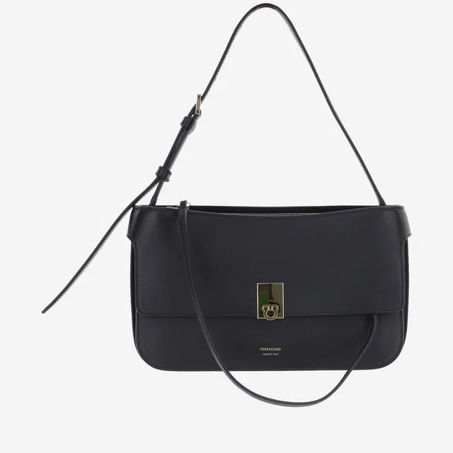 Ferragamo Calf Leather Flap Shoulder Bag — Black in Black Calfskin from HEWI
