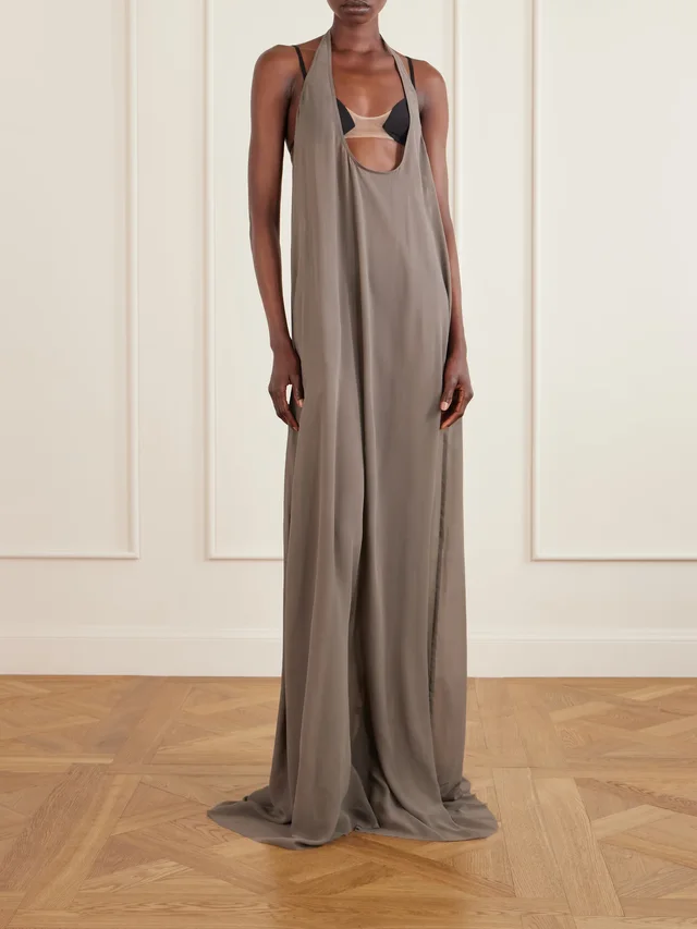 RICK OWENS Haltar silk georgette gown in Grey, photo 2 of 2 from NET-A-PORTER (Canada)