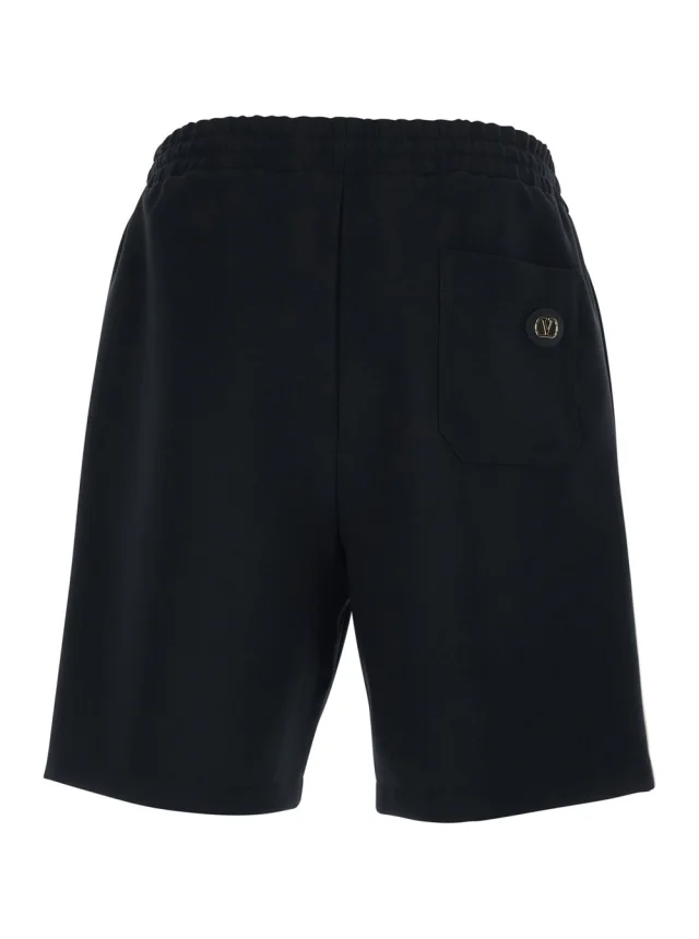 Valentino Black Bermuda Shorts with Elastic Waist and VLogo Plaque on the Back for Men in Black 100% Polyester, photo 3 of 6 from Gaudenzi Boutique