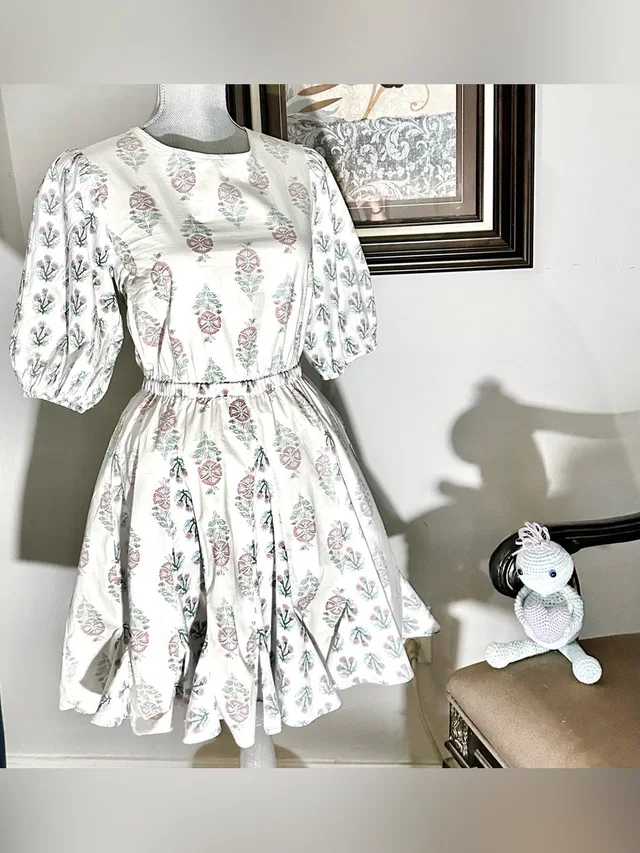 Christian Lacroix Floral Print Puff Sleeve Laced Back Cotton Mini Dress from Poshmark