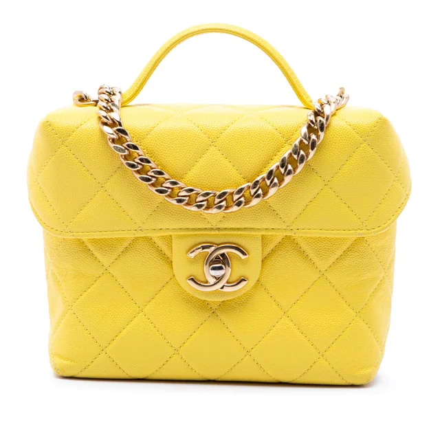 Yellow Chanel Quilted Caviar Handy Box Vanity Case with Chain Satchel in Yellow Caviar leather from Designer Revival, photo 1 of 1