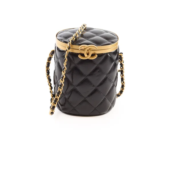 Chanel Crown Box Vanity Shiny Lambskin Black Microchip in Black Lambskin from The Purse Affair