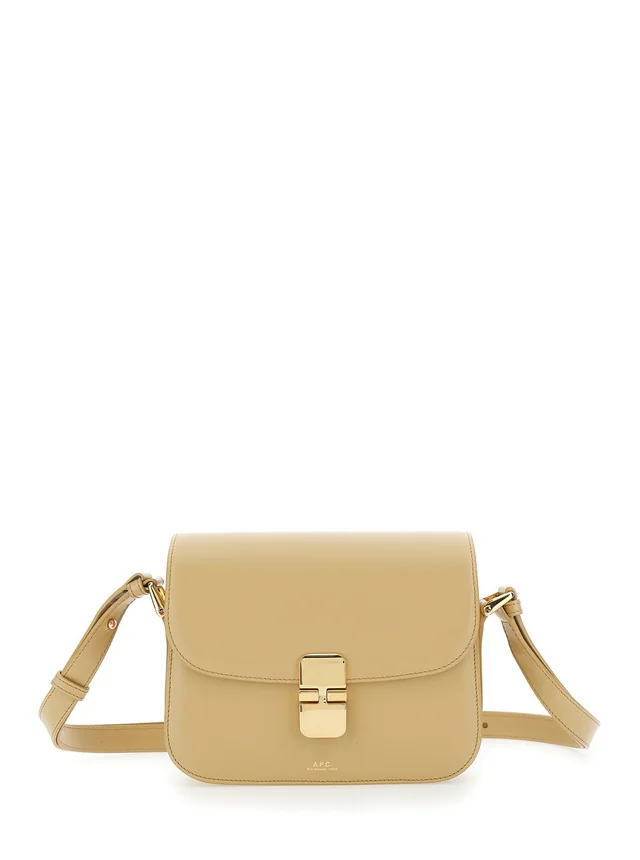 A.P.C. 'Grace Small' Beige Crossbody bag with Adjustable Strap and Logo Plate on the Front in Leather Woman in Beige 100% Cow, photo 2 of 11 from Gaudenzi Boutique