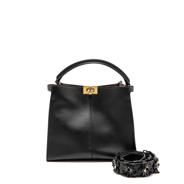Fendi Peekaboo X-Lite Medium Calfskin Black GHW with Flowerland Strap in Black Calfskin from EMIER