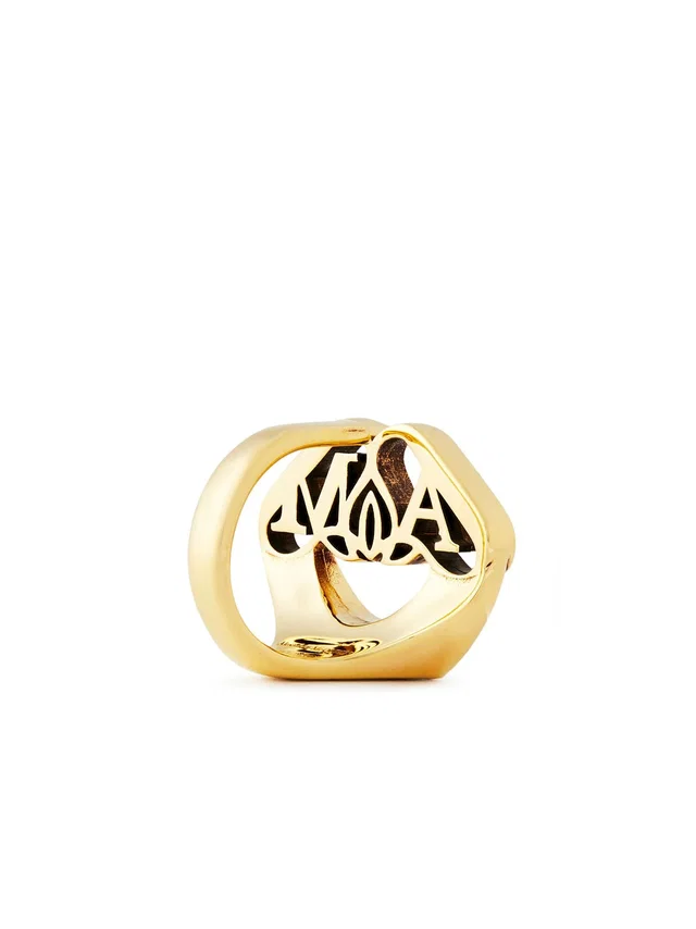 Alexander McQueen Seal Logo Ring — Gold Brass Rings in Gold from HEWI