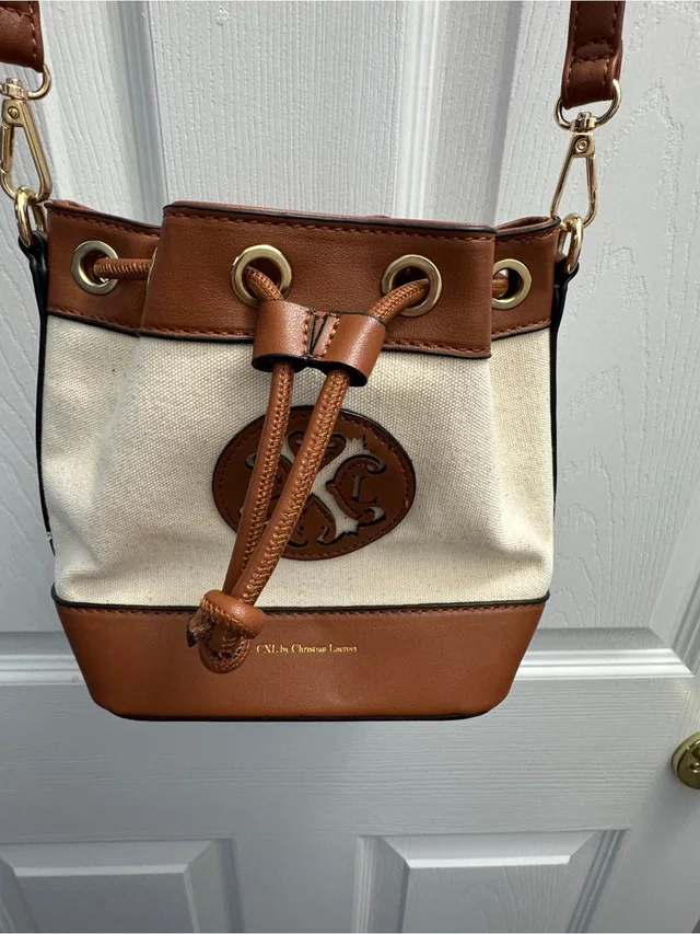 Christian Lacroix Tan And Cream Bucket Crossbody Bag in brown|neutral Canvas from Poshmark