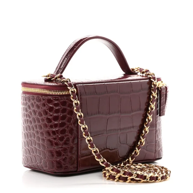 Chanel Crocodile Embossed Crococo Small Top Handle Vanity Case in Burgundy Calfskin from FASHIONPHILE, photo 3 of 11
